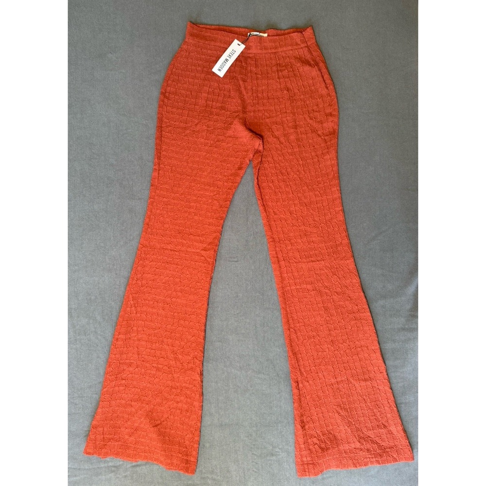 NWT Steve Madden Kimmy Pants XS Burnt Orange Textured Flare Wide Leg High Rise